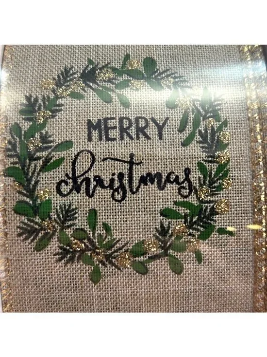 Members Mark Christmas Ribbon 2.5" 50 Yard Wired Edge Burlap Green  Wreath - Picture 2 of 5